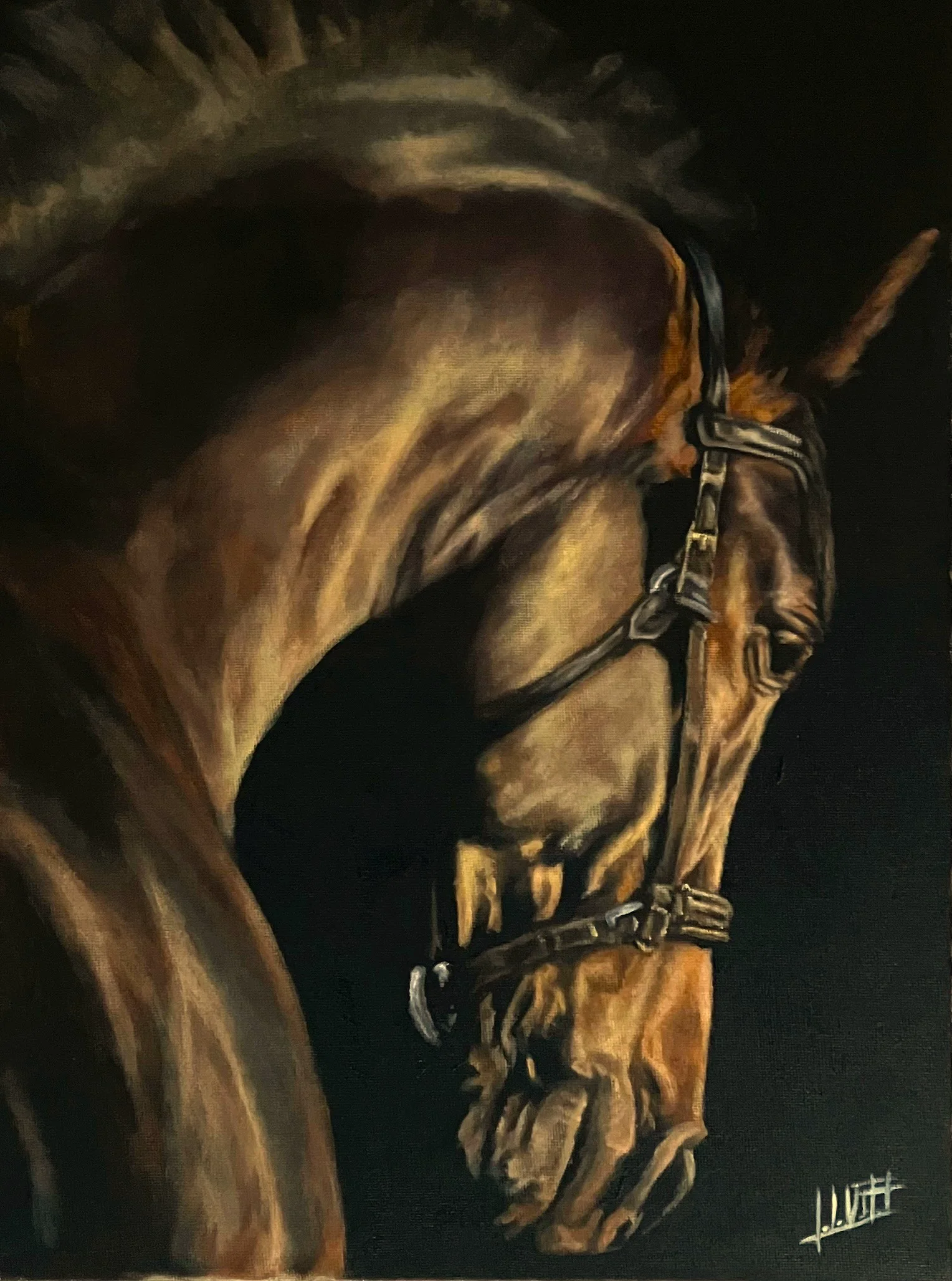 Chester, an original acrylic study of a bay horse with its head gently lowered.